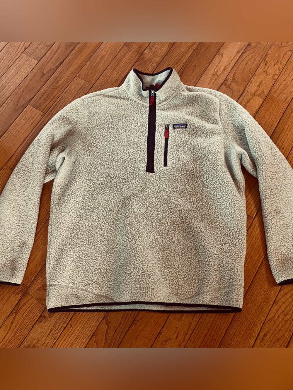 Patagonia retro deep pile Sherpa Quarter-Zip Pullover Cream dark trim men’s 2XL